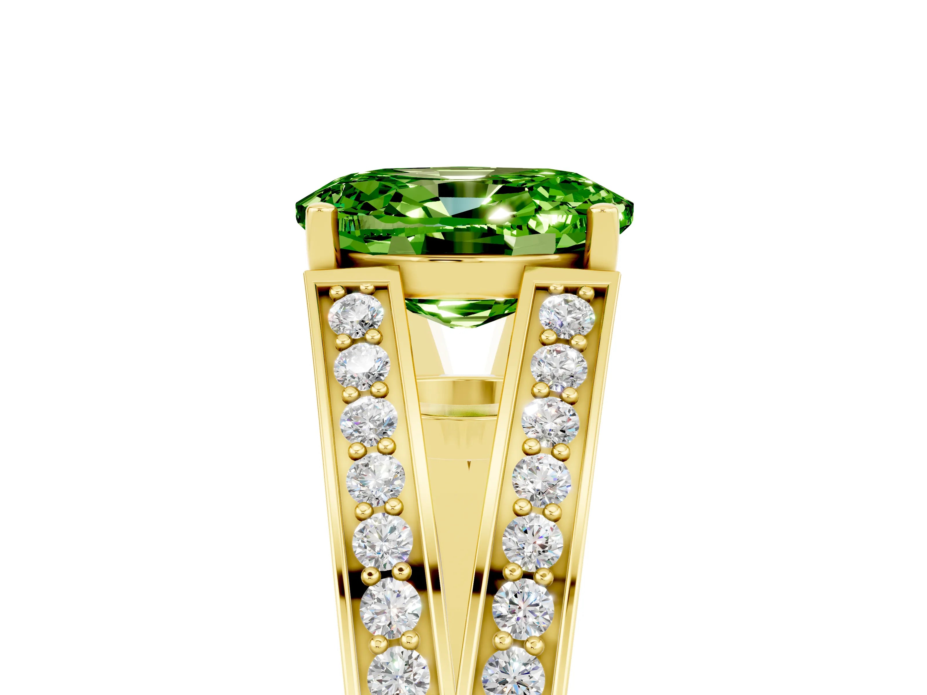 Yellow gold Oval Cut Peridot Split Shank Ring with Pavé Band and Four-Prong Setting_5