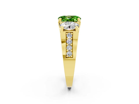 Yellow gold Oval Cut Peridot Three-Stone Ring with Channel Set Band and Four-Prong Setting_2