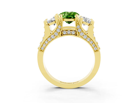Yellow gold Oval Cut Peridot Three-Stone Ring with Channel Set Band and Four-Prong Setting_3