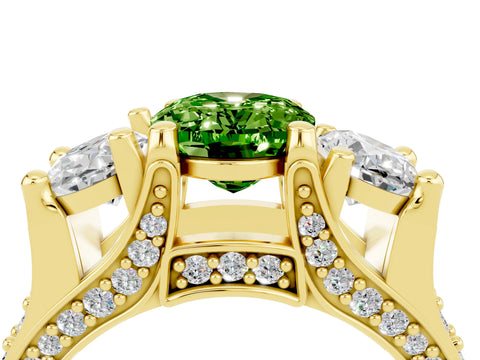 Yellow gold Oval Cut Peridot Three-Stone Ring with Channel Set Band and Four-Prong Setting_4