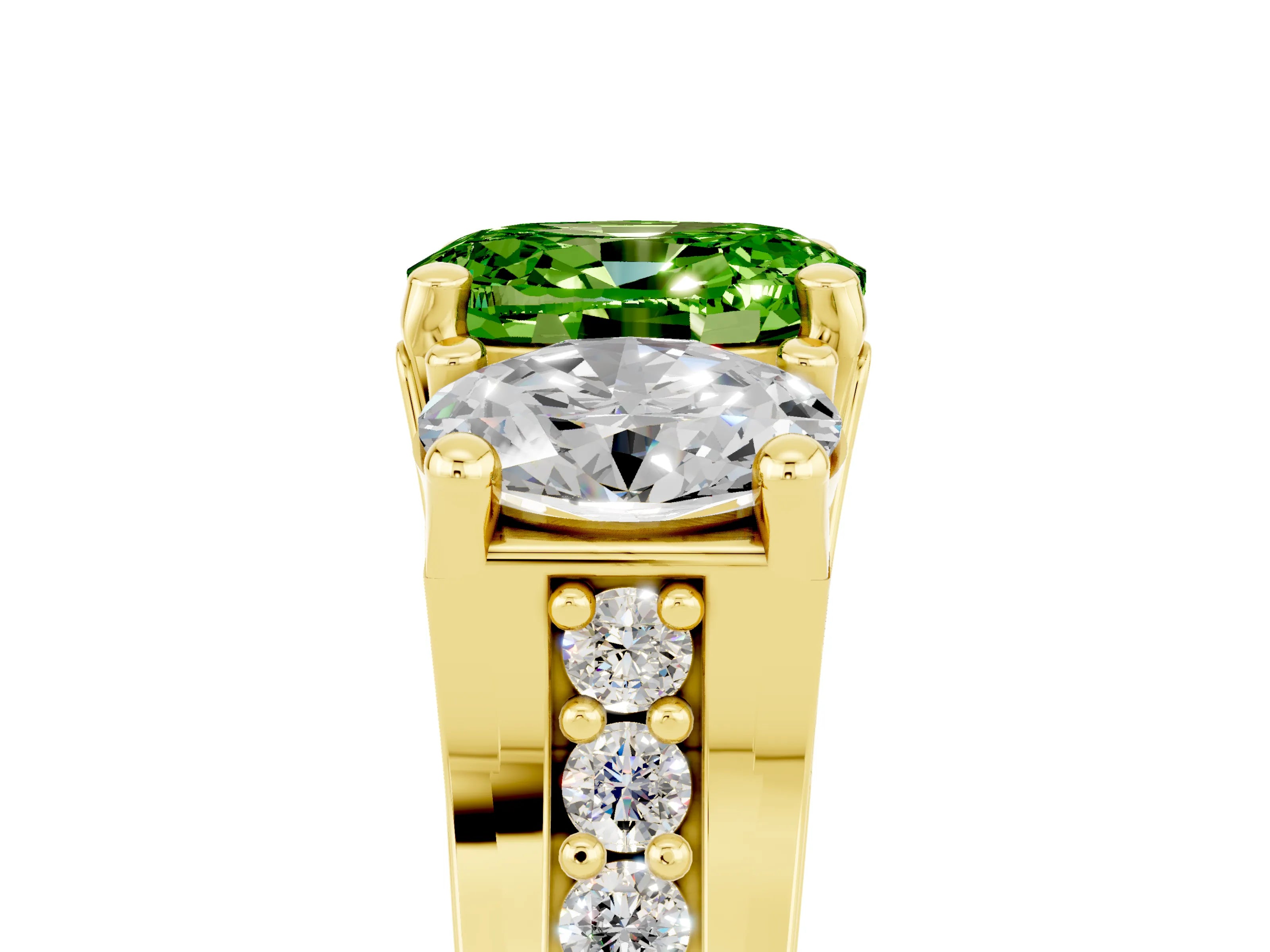Yellow gold Oval Cut Peridot Three-Stone Ring with Channel Set Band and Four-Prong Setting_5