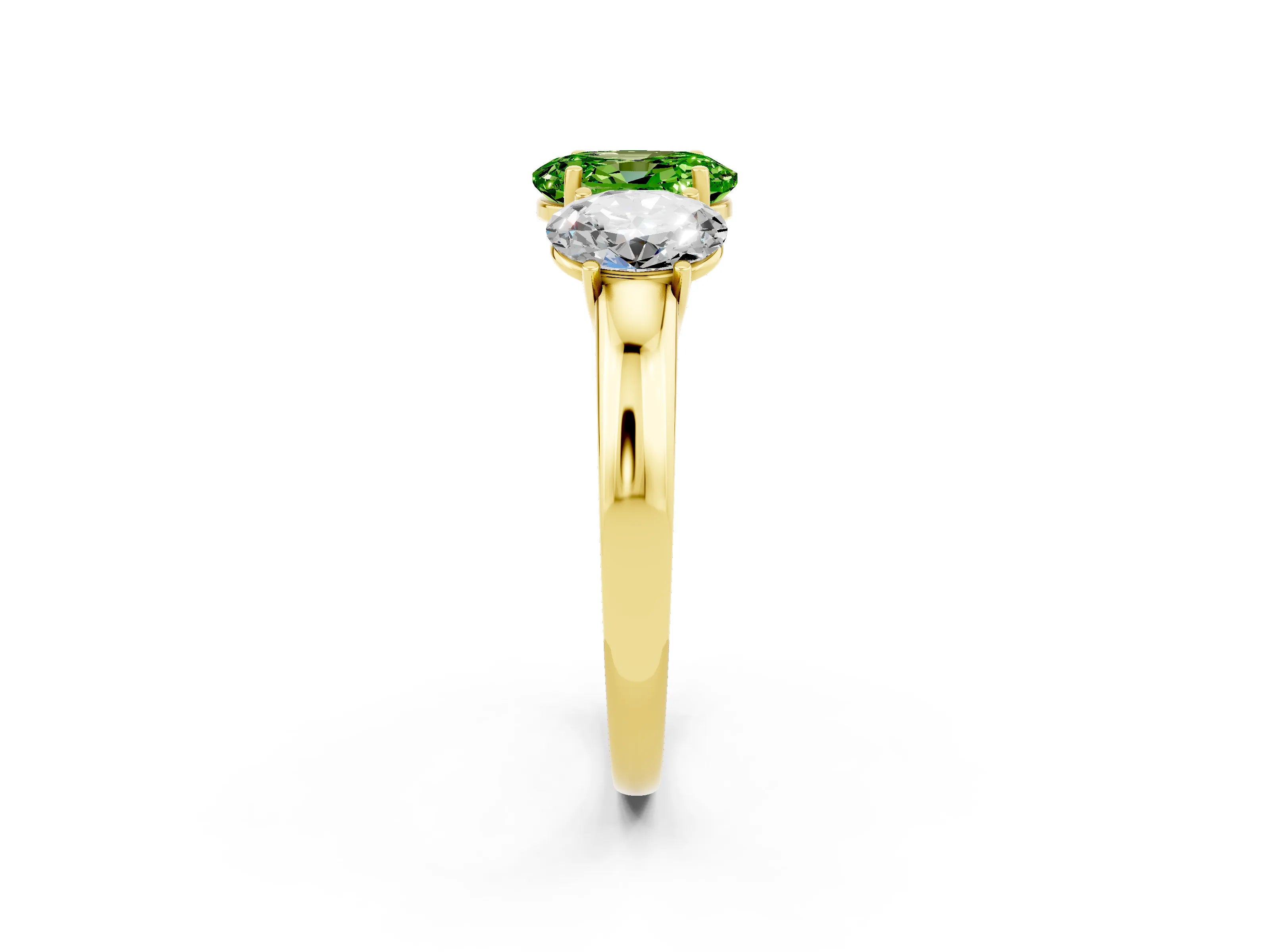 Yellow gold Oval Cut Peridot Three-Stone Ring with Four-Prong Setting and Classic Band_2