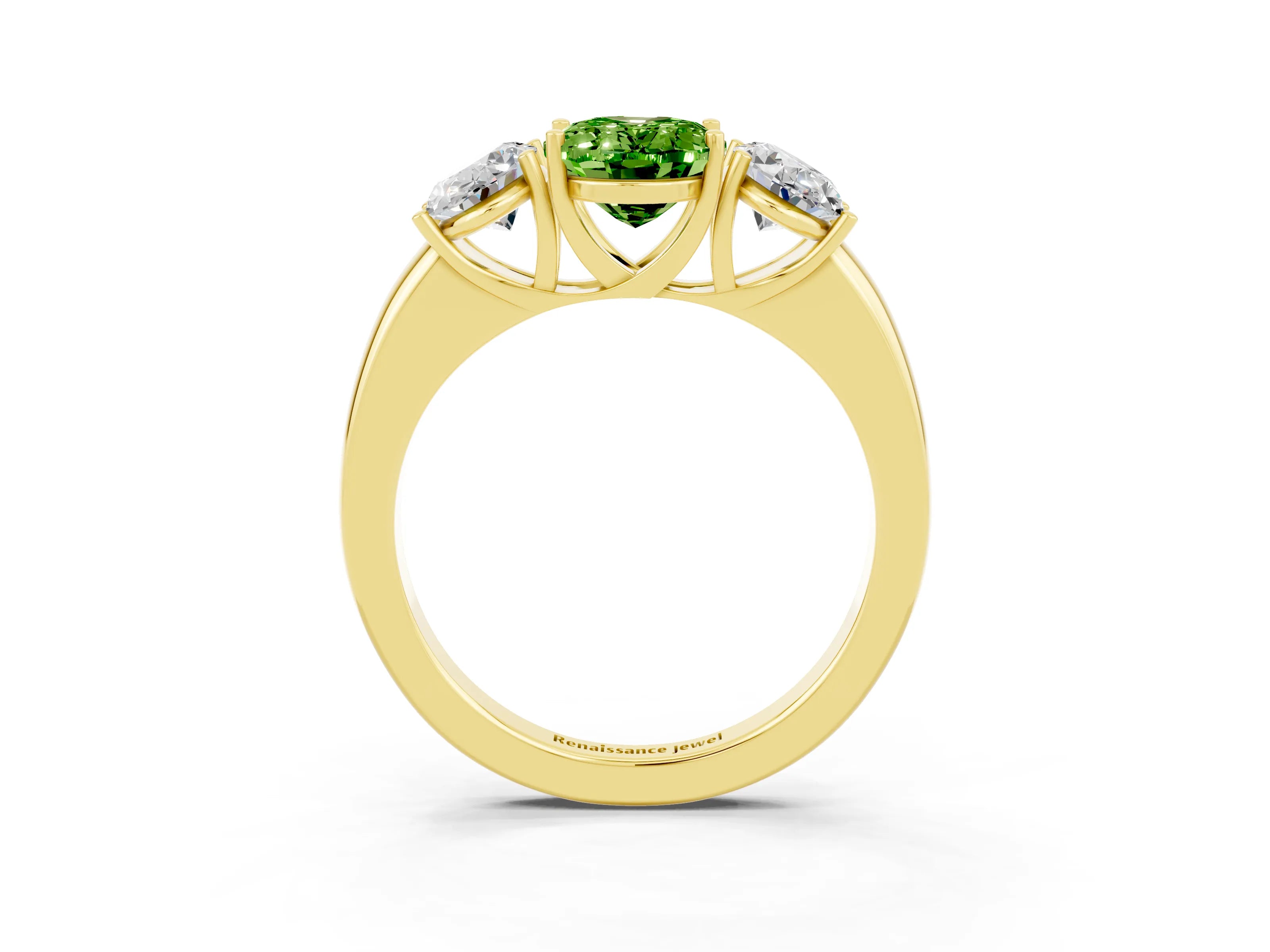 Yellow gold Oval Cut Peridot Three-Stone Ring with Four-Prong Setting and Classic Band_3