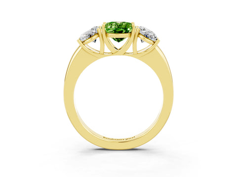 Yellow gold Oval Cut Peridot Three-Stone Ring with Four-Prong Setting and Classic Band_3