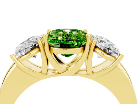 Yellow gold Oval Cut Peridot Three-Stone Ring with Four-Prong Setting and Classic Band_4