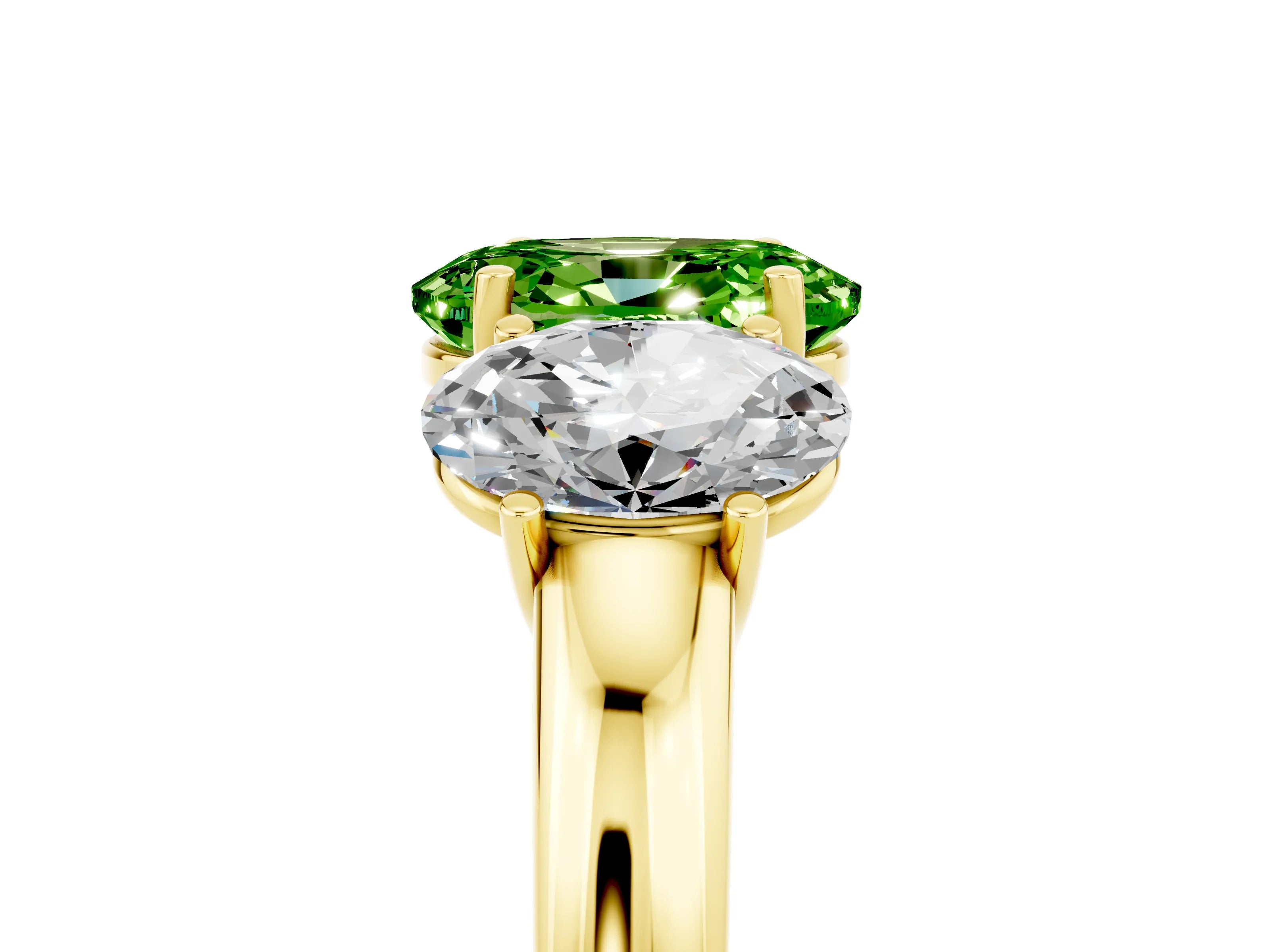 Yellow gold Oval Cut Peridot Three-Stone Ring with Four-Prong Setting and Classic Band_5
