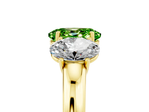Yellow gold Oval Cut Peridot Three-Stone Ring with Four-Prong Setting and Classic Band_5
