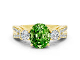 Yellow gold Oval Cut Peridot Three-Stone Ring with Pavé Split Shank and Four-Prong Setting_12