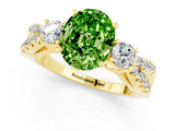 Yellow gold Oval Cut Peridot Three-Stone Ring with Pavé Split Shank and Four-Prong Setting_13