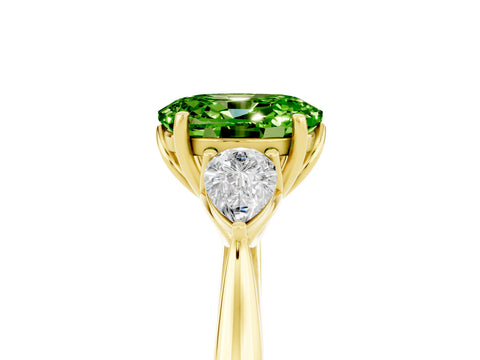 Yellow gold Oval Cut Peridot Three-Stone Ring with Pear Side Stones and Four-Prong Setting_17