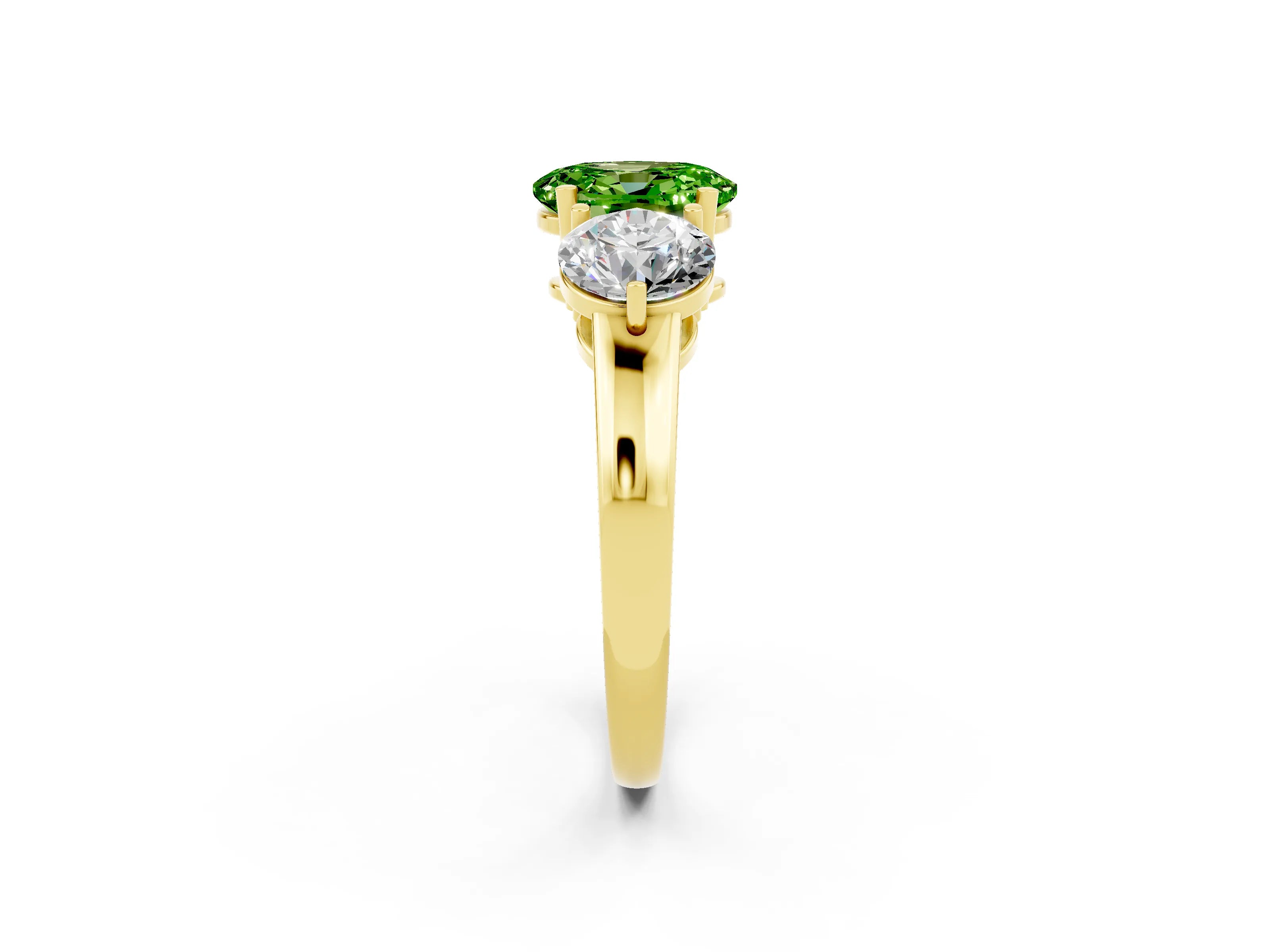 Yellow gold Oval Cut Peridot Three-Stone Ring with Prong Setting and Classic Band_2