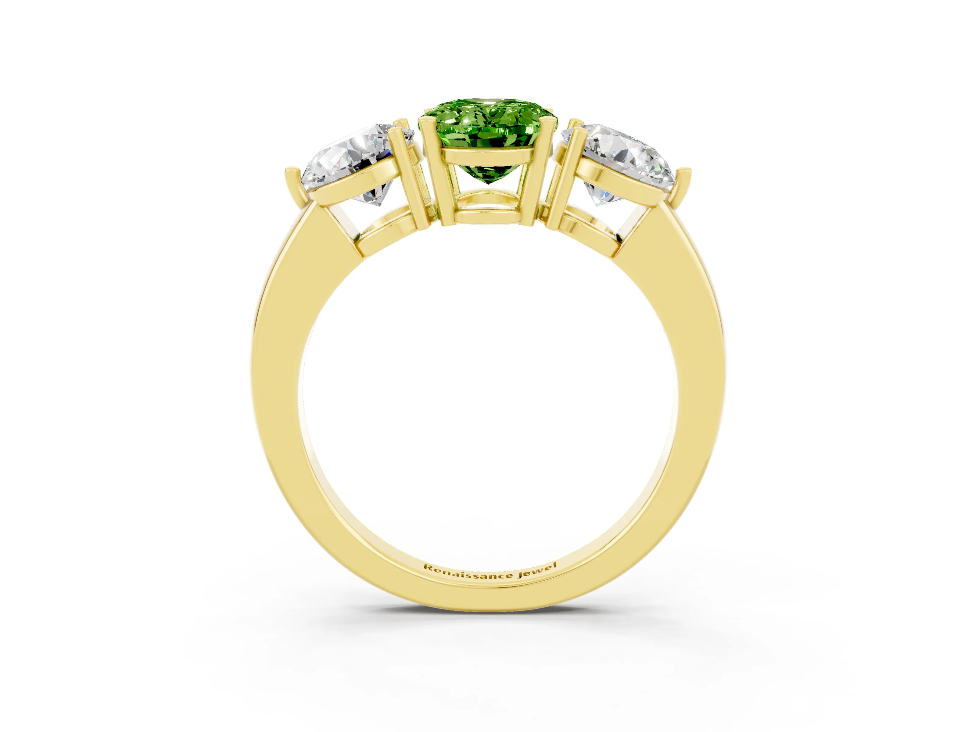 Yellow gold Oval Cut Peridot Three-Stone Ring with Prong Setting and Classic Band_3