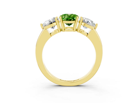 Yellow gold Oval Cut Peridot Three-Stone Ring with Prong Setting and Classic Band_3