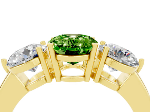 Yellow gold Oval Cut Peridot Three-Stone Ring with Prong Setting and Classic Band_4