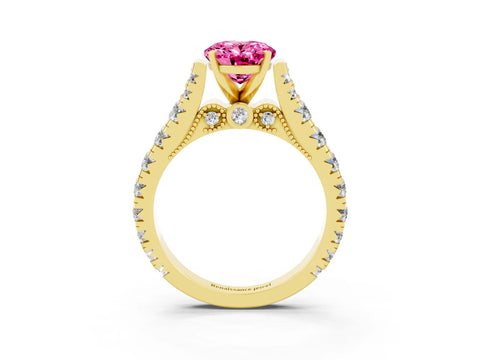 Yellow gold Oval Cut Pink Sapphire Classic Solitaire Ring with Pavé Band and Four-Prong Setting_15