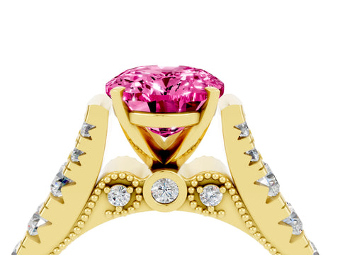 Yellow gold Oval Cut Pink Sapphire Classic Solitaire Ring with Pavé Band and Four-Prong Setting_16