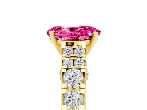 Yellow gold Oval Cut Pink Sapphire Classic Solitaire Ring with Pavé Band and Four-Prong Setting_17