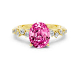 Yellow gold Oval Cut Pink Sapphire Cluster Side Stone Solitaire Ring with Prong Setting_48