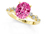 Yellow gold Oval Cut Pink Sapphire Cluster Side Stone Solitaire Ring with Prong Setting_49