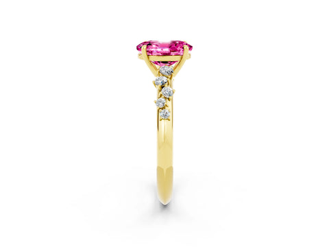 Yellow gold Oval Cut Pink Sapphire Cluster Side Stone Solitaire Ring with Prong Setting_50