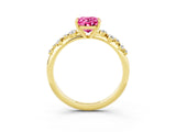 Yellow gold Oval Cut Pink Sapphire Cluster Side Stone Solitaire Ring with Prong Setting_51