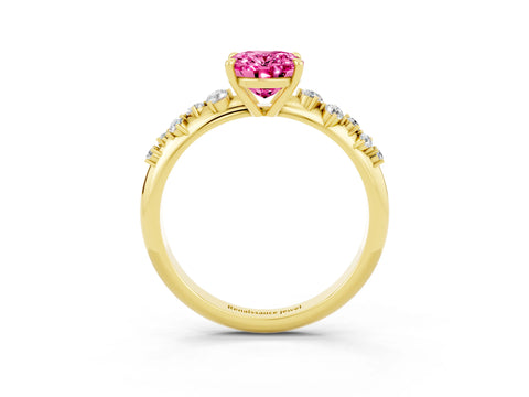 Yellow gold Oval Cut Pink Sapphire Cluster Side Stone Solitaire Ring with Prong Setting_51