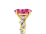 Yellow gold Oval Cut Pink Sapphire Cluster Side Stone Solitaire Ring with Prong Setting_53
