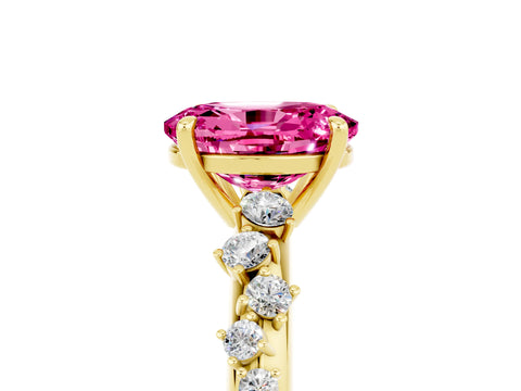 Yellow gold Oval Cut Pink Sapphire Cluster Side Stone Solitaire Ring with Prong Setting_53