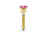 Yellow gold Oval Cut Pink Sapphire Engagement Ring with Milgrain Channel Set Band and Prong Setting_26