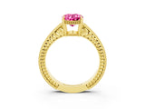Yellow gold Oval Cut Pink Sapphire Engagement Ring with Milgrain Channel Set Band and Prong Setting_27