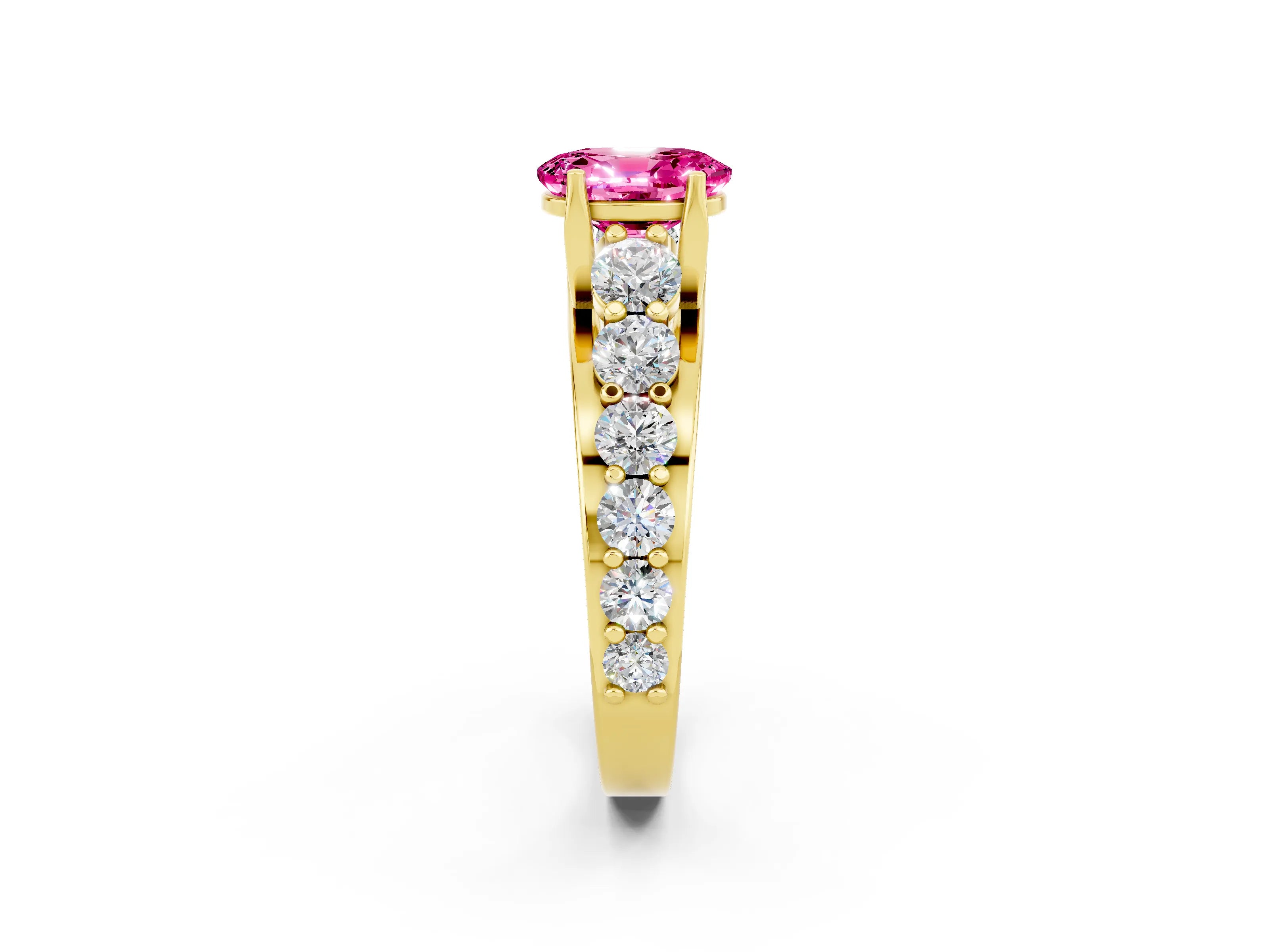 Yellow gold Oval Cut Pink Sapphire Engagement Ring with Pavé Band and Four-Prong Setting_2