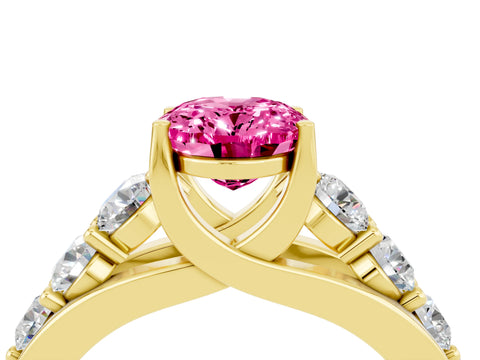 Yellow gold Oval Cut Pink Sapphire Engagement Ring with Pavé Band and Four-Prong Setting_4