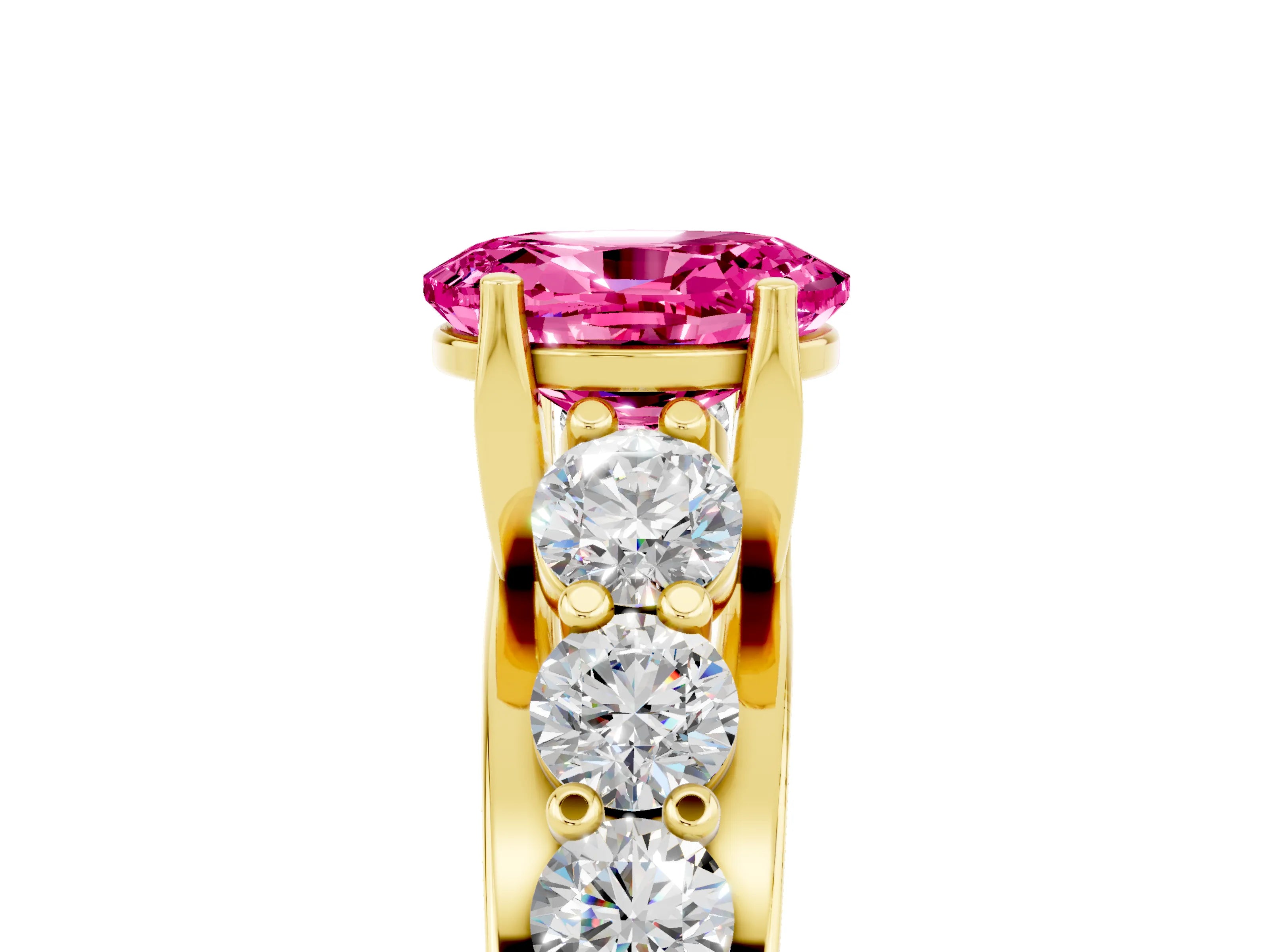 Yellow gold Oval Cut Pink Sapphire Engagement Ring with Pavé Band and Four-Prong Setting_5