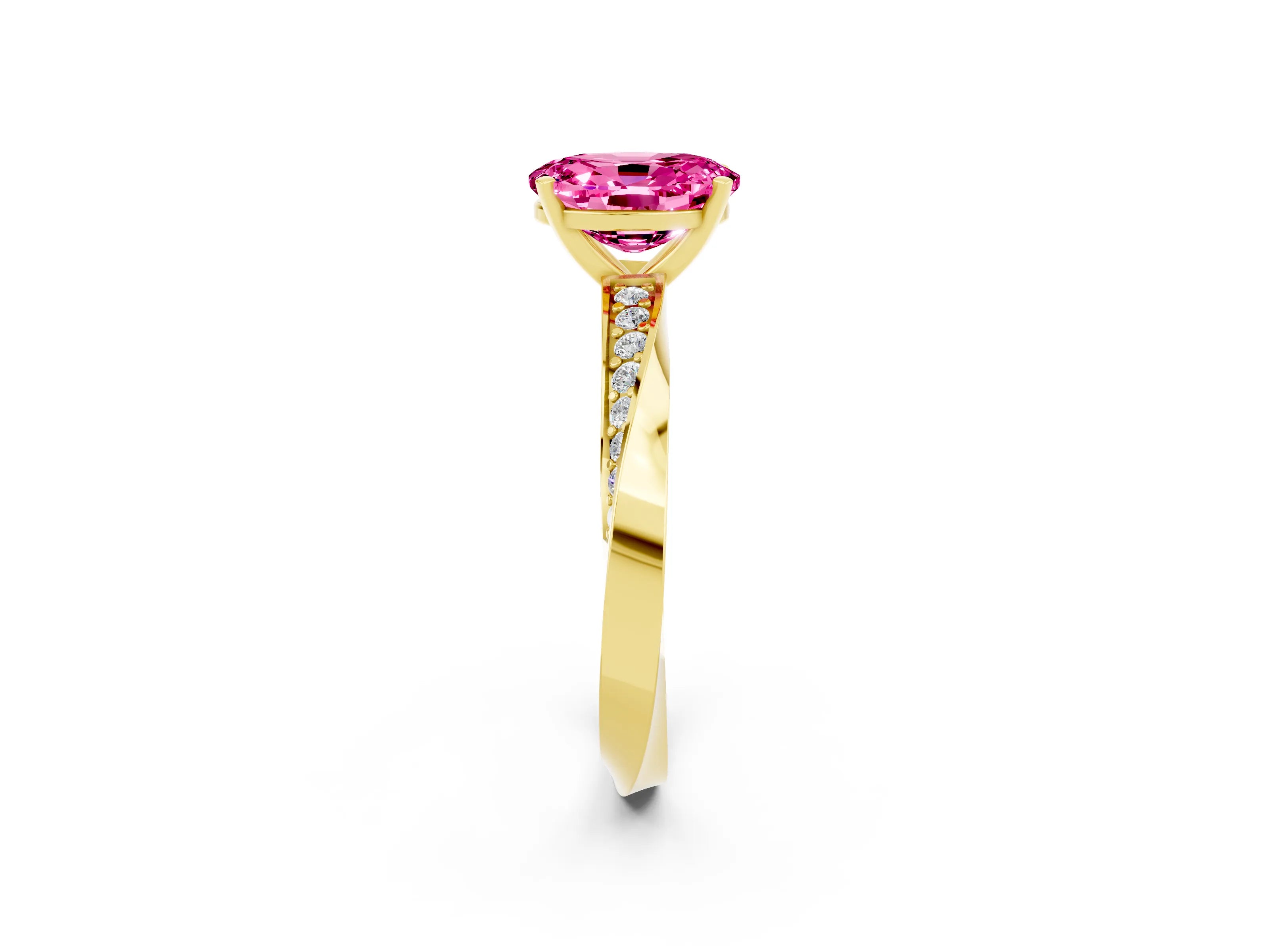 Yellow gold Oval Cut Pink Sapphire Engagement Ring with Side Stone Accents and Four-Prong Setting_53