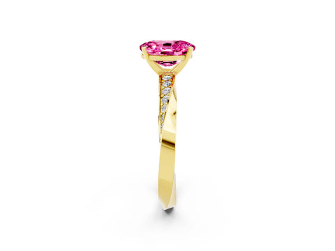 Yellow gold Oval Cut Pink Sapphire Engagement Ring with Side Stone Accents and Four-Prong Setting_53