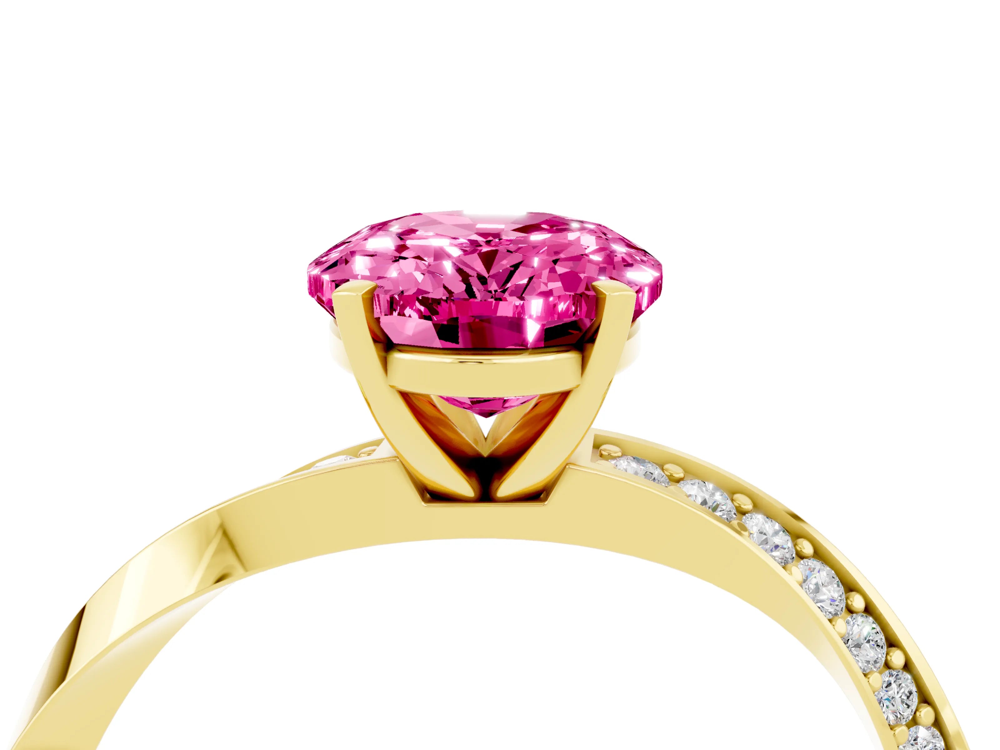 Yellow gold Oval Cut Pink Sapphire Engagement Ring with Side Stone Accents and Four-Prong Setting_55