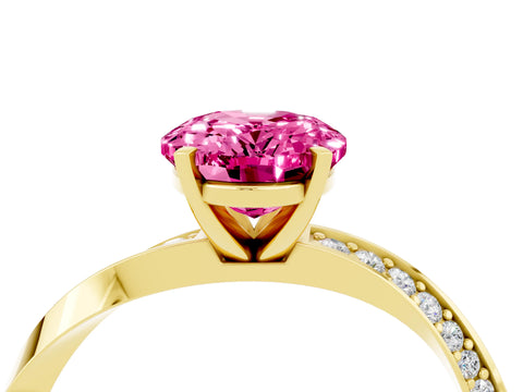Yellow gold Oval Cut Pink Sapphire Engagement Ring with Side Stone Accents and Four-Prong Setting_55