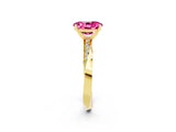 Yellow gold Oval Cut Pink Sapphire Engagement Ring with Side Stone Accents and Four-Prong Setting_62