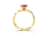 Yellow gold Oval Cut Pink Sapphire Engagement Ring with Side Stone Accents and Four-Prong Setting_63