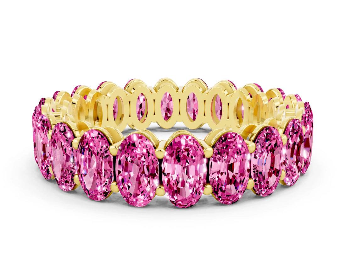 Yellow gold Oval Cut Pink Sapphire Eternity Band with Shared Prong Setting_12
