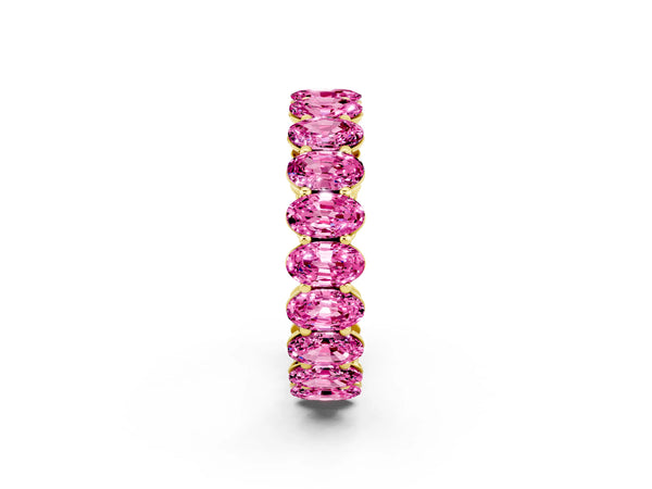 Yellow gold Oval Cut Pink Sapphire Eternity Band with Shared Prong Setting
