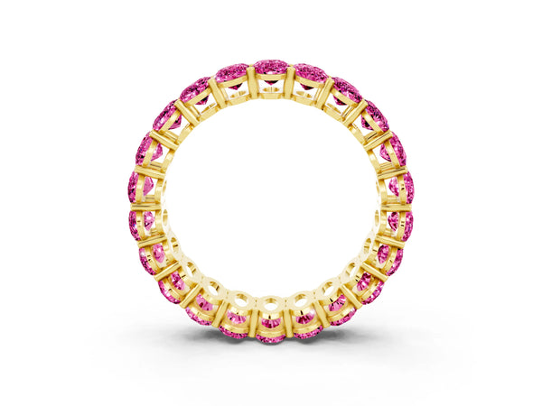 Yellow gold Oval Cut Pink Sapphire Eternity Band with Shared Prong Setting