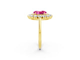 Yellow gold Oval Cut Pink Sapphire Floral Double Halo Engagement Ring with Prong Setting_62