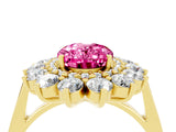 Yellow gold Oval Cut Pink Sapphire Floral Double Halo Engagement Ring with Prong Setting_64