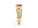Yellow gold Oval Cut Pink Sapphire Halo Ring with Round Split Shank and Prong Setting_50