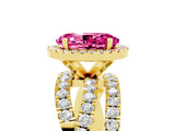 Yellow gold Oval Cut Pink Sapphire Halo Ring with Round Split Shank and Prong Setting_53