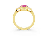 Yellow gold Oval Cut Pink Sapphire Halo Ring with Tapered Band and Four-Prong Setting_3