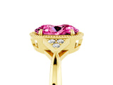 Yellow gold Oval Cut Pink Sapphire Halo Ring with Tapered Band and Four-Prong Setting_5