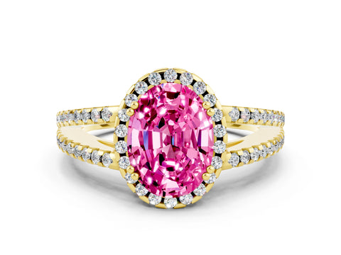 Yellow gold Oval Cut Pink Sapphire Halo Split Shank Engagement Ring_12