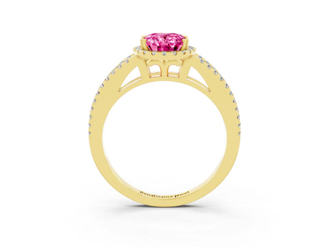 Yellow gold Oval Cut Pink Sapphire Halo Split Shank Engagement Ring_15